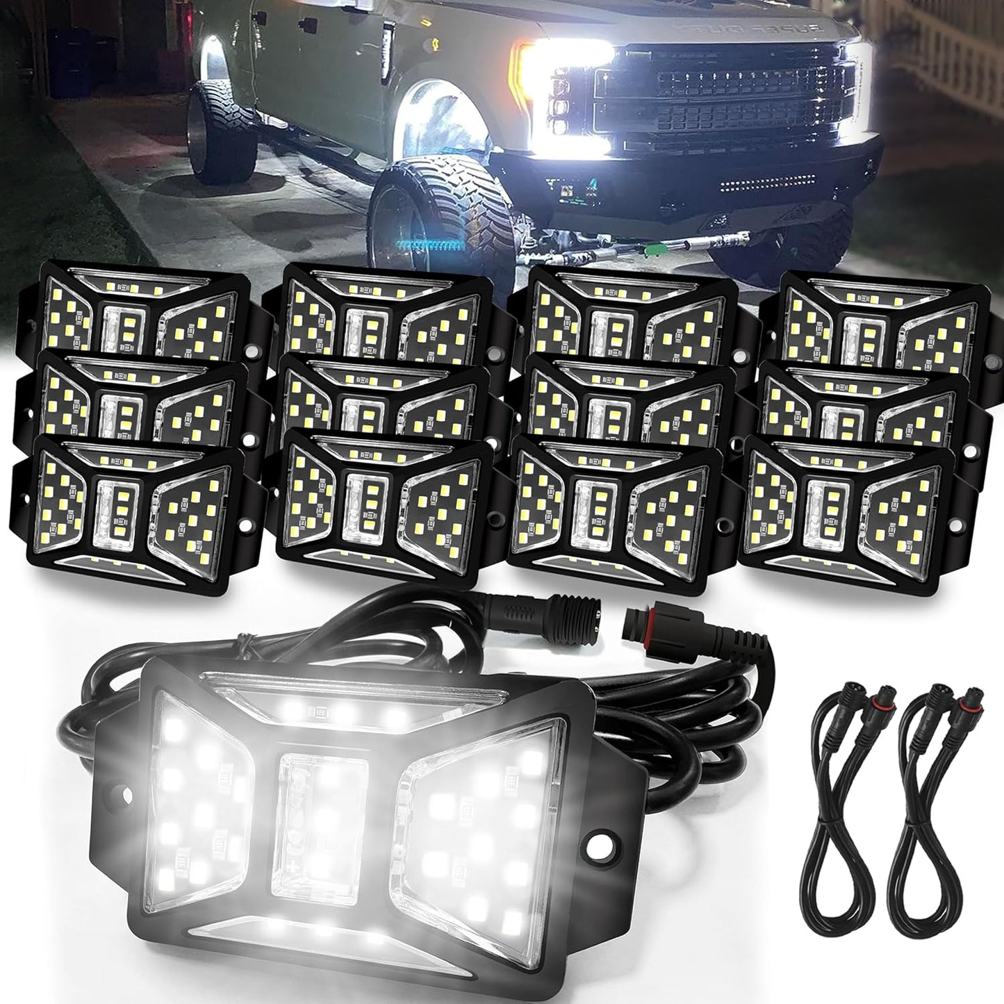 12 Pods Pure White Rock Lights for Trucks, SUVs, and ATVs