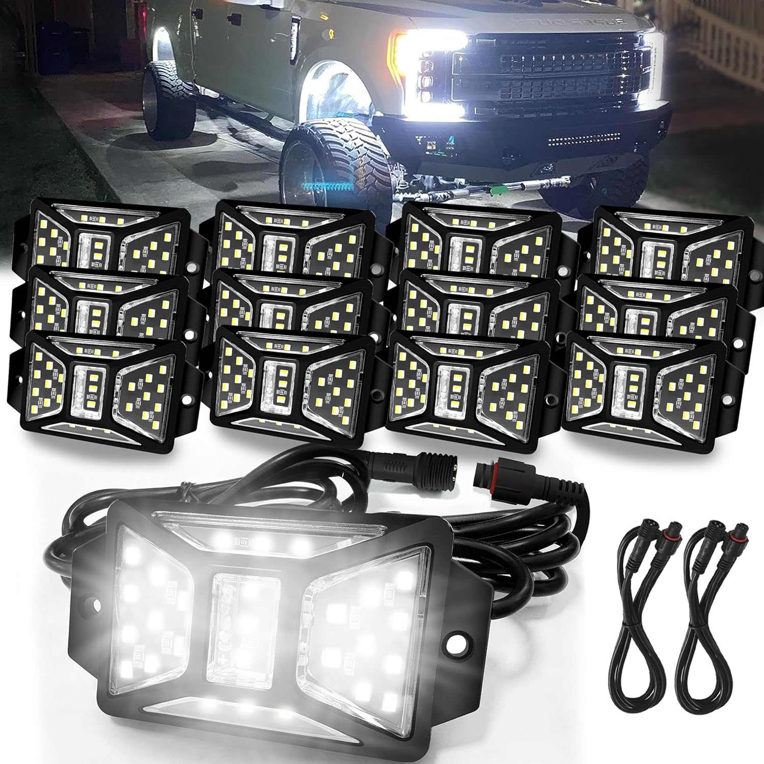 12 Pods Pure White Rock Lights for Trucks, SUVs, and ATVs