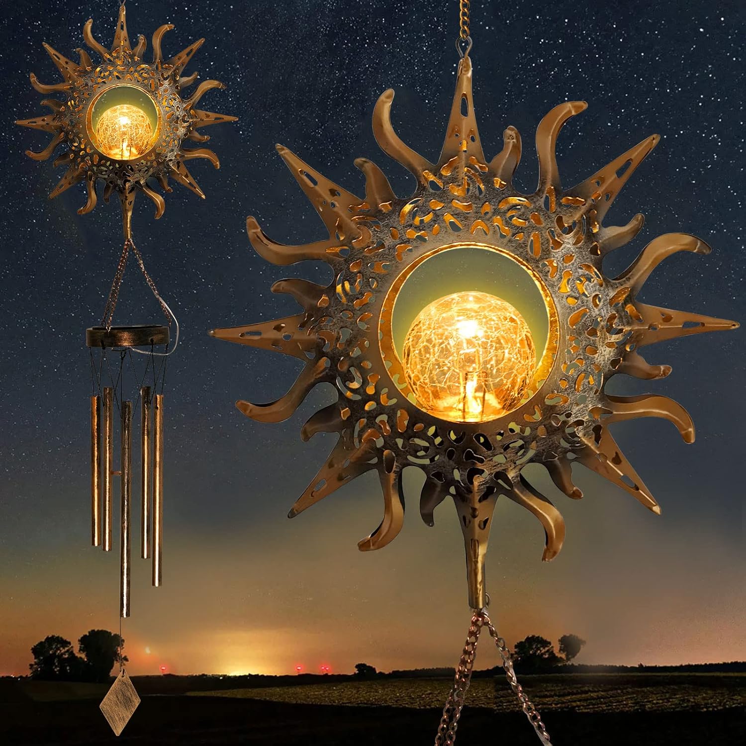 Sun Wind Chimes Solar Retro by JOBOSI - Gentle Chimes