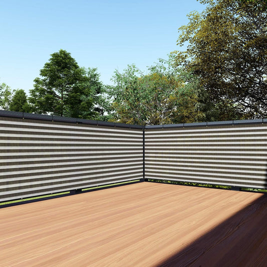 TANG 3ft x 12ft Brown White Stripe Balcony Privacy Screen Fence
