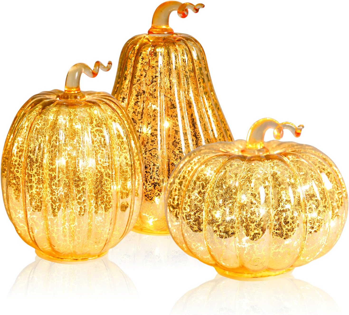 MUMTOP Mercury Glass Pumpkins with Lights for Fall Decor