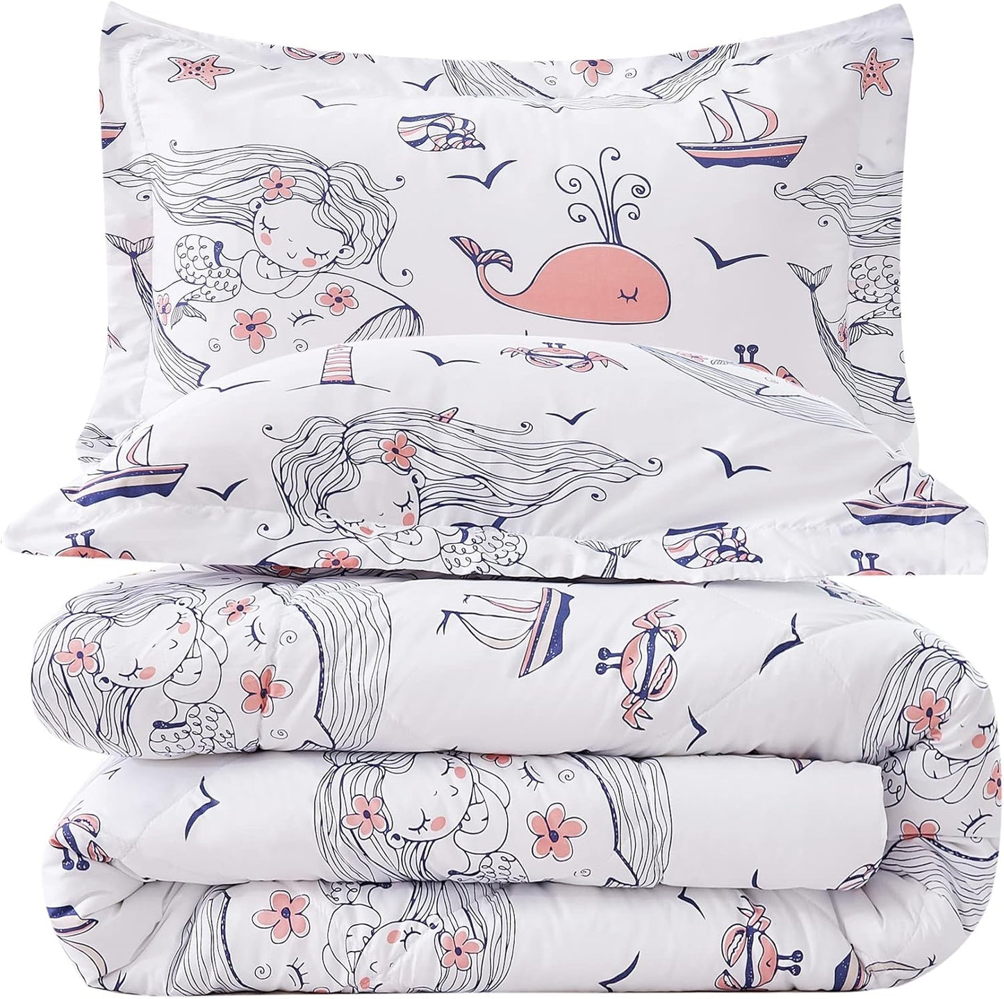 JSD Mermaid Full Comforter Set for Girls, Lightweight Ocean Theme