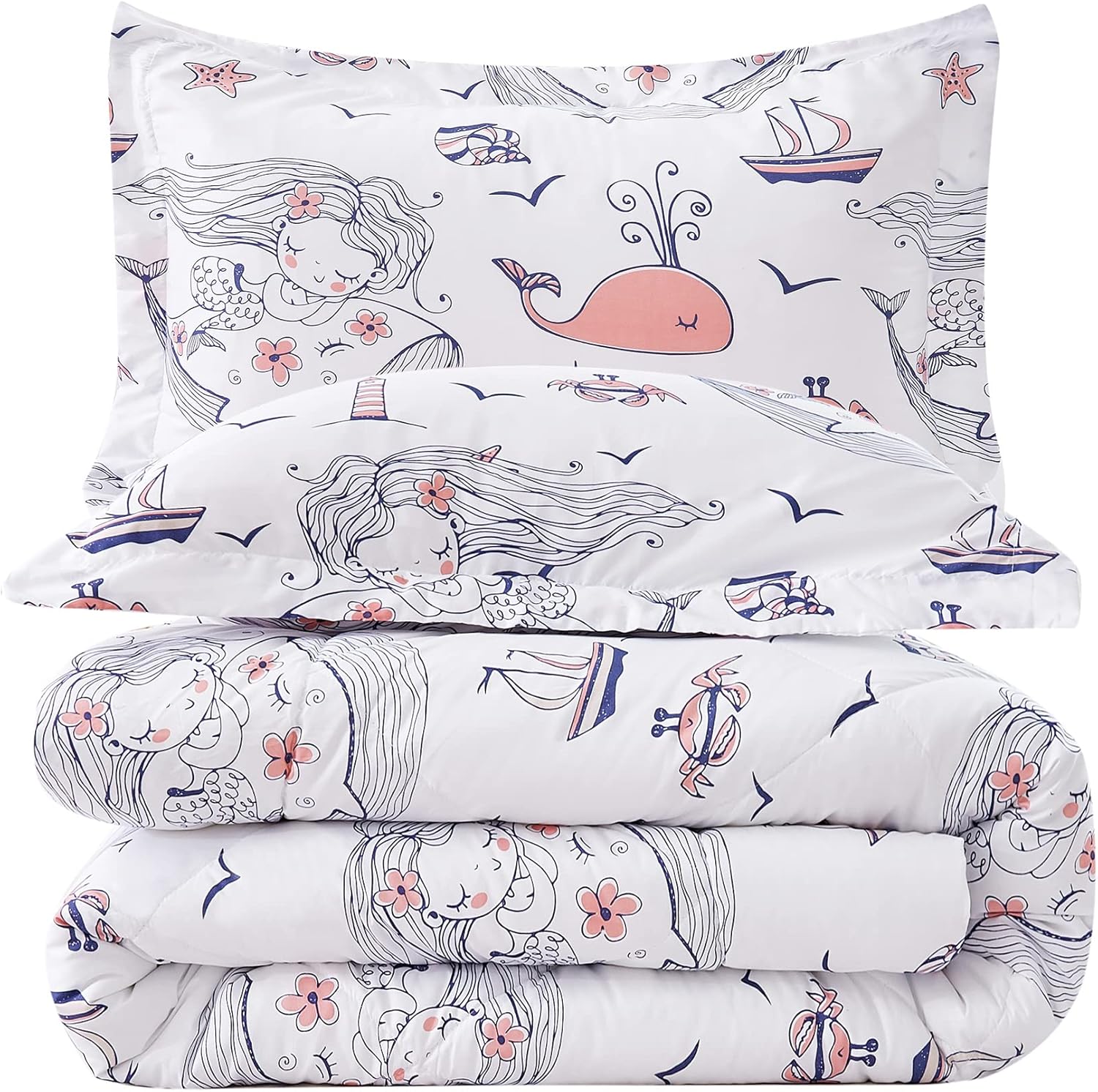 JSD Mermaid Full Comforter Set for Girls, Lightweight Ocean Theme
