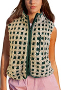 Colorful world Womens Checkered Sherpa Vest Fleece Jacket Design