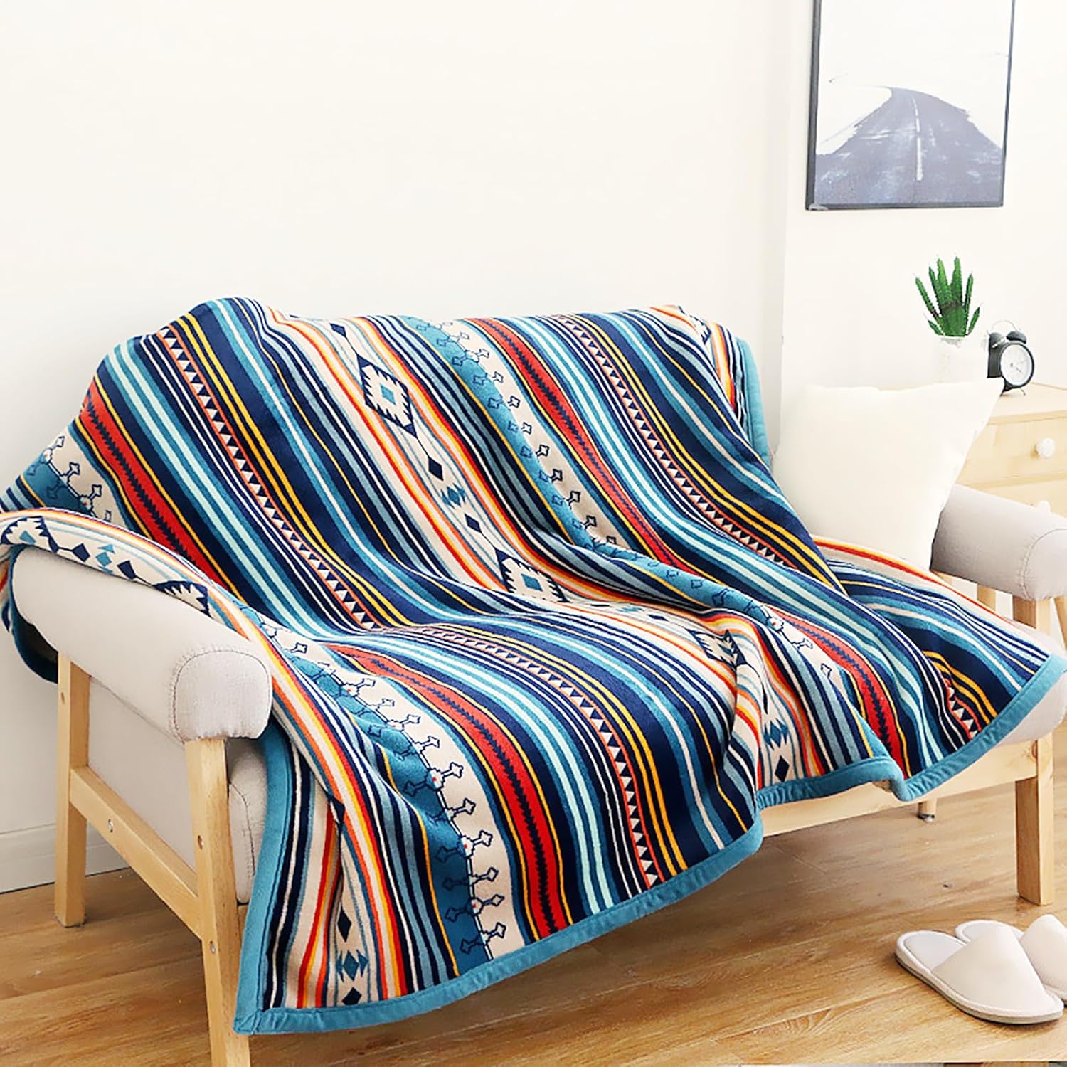 UKELER Bohemian Sherpa Throw Blanket - Soft Plush Flannel Comfort