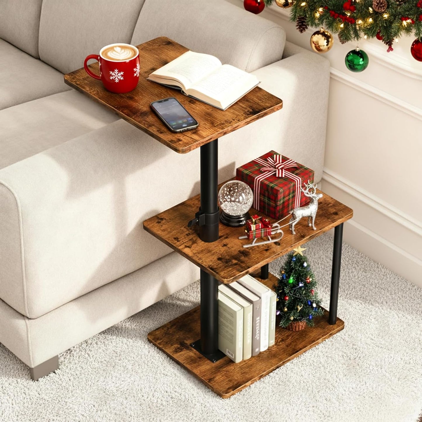 360 Swivel Side Table for Adjustable Height and Storage Needs