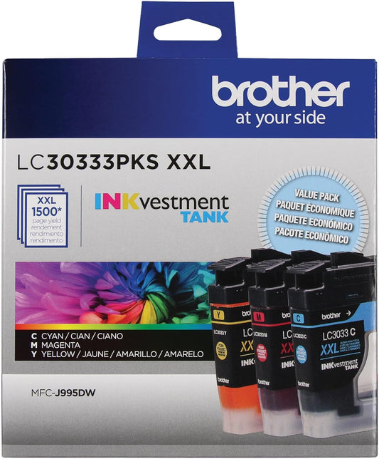 Brother LC3033 3-Pack Super High-yield Ink - Vibrant Colors, 1,500 Pages per Cartridge