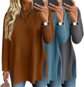 Waffle Knit Long Sleeve Oversized Tops 3-Pack - Soft Everyday Layering