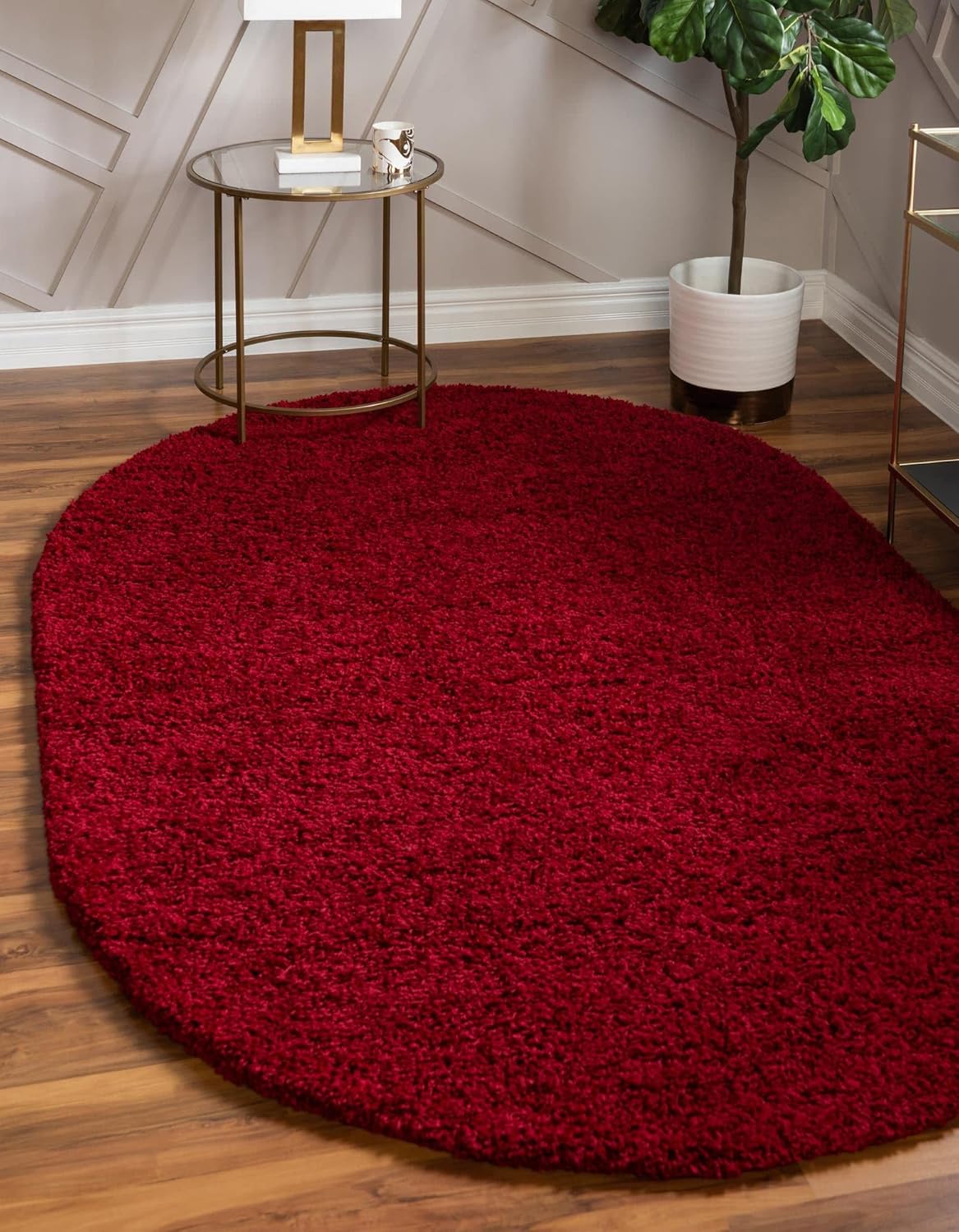 Unique Loom Solid Shag Collection Area Rug in Cherry Red