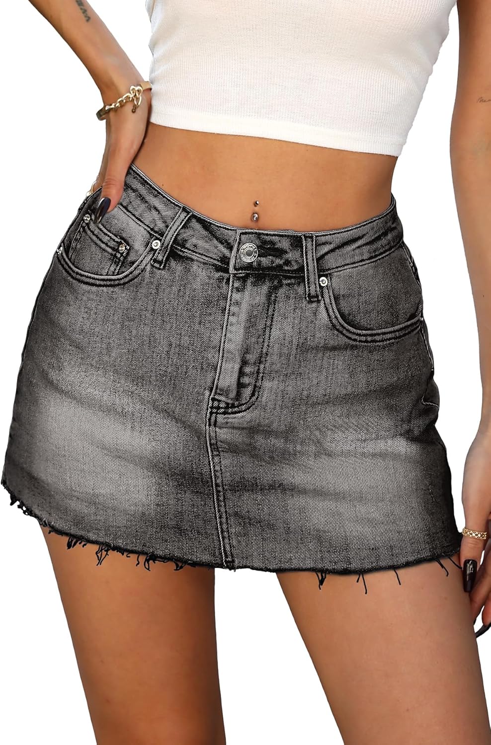 ELLEVEN Denim Skirt with Shorts Mini Skort for Casual Style