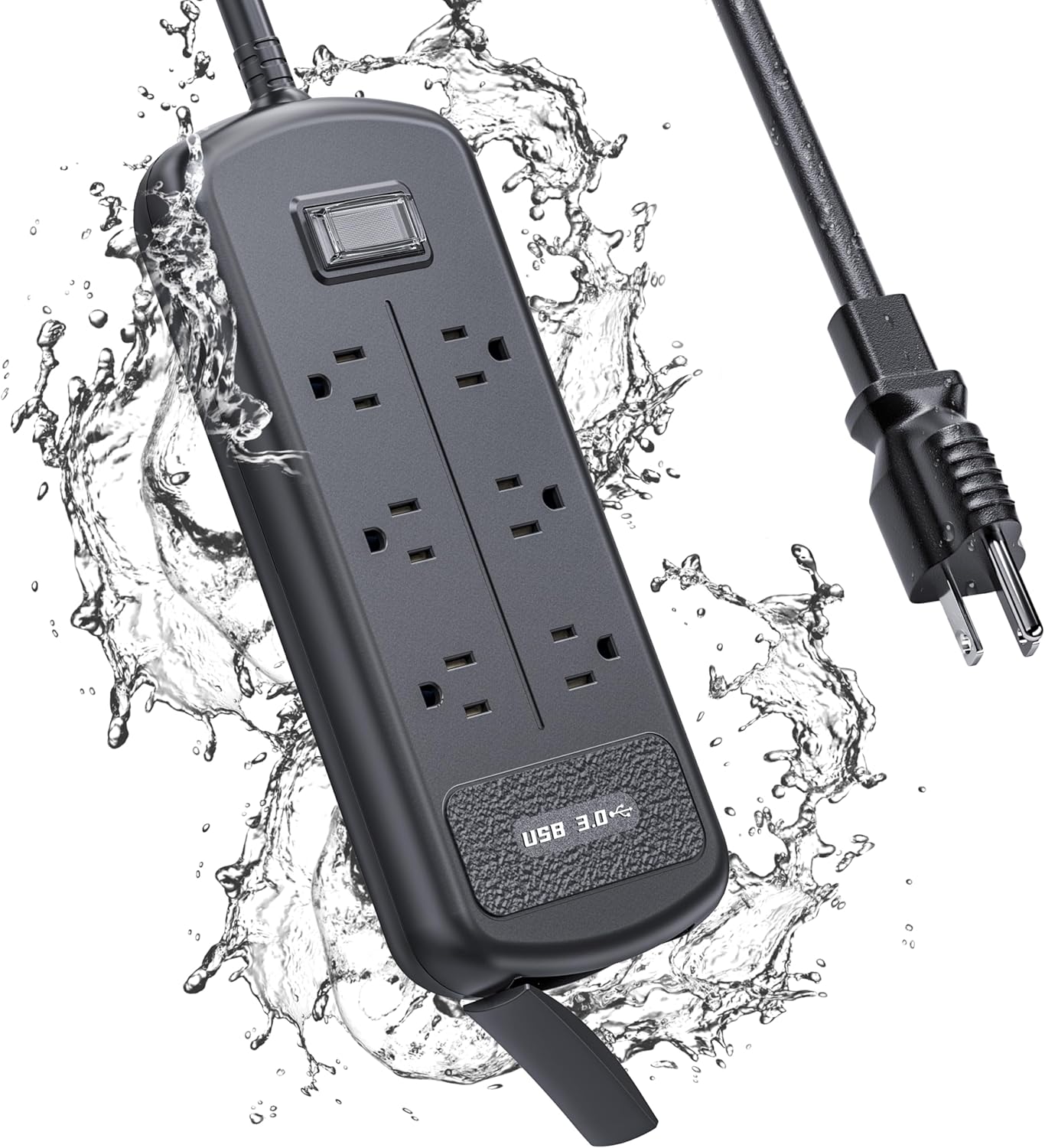 Weatherproof USB Power Strip: 3 USB Ports, 6 Outlets, Mountable