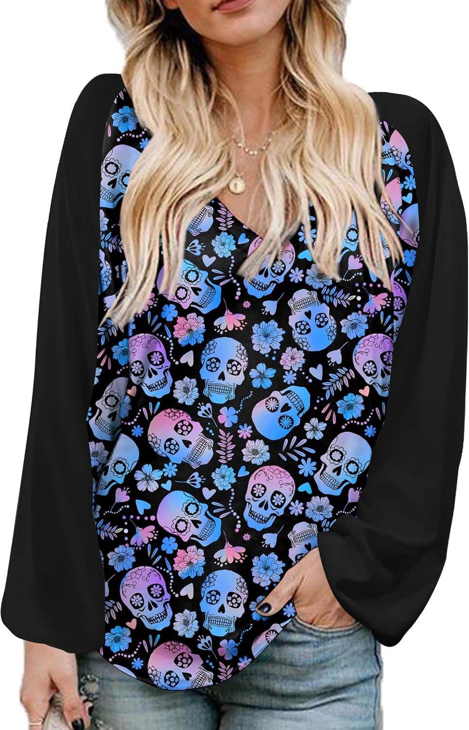 Beyove Boho Tops for Women Long Sleeve V Neck Casual Blouses