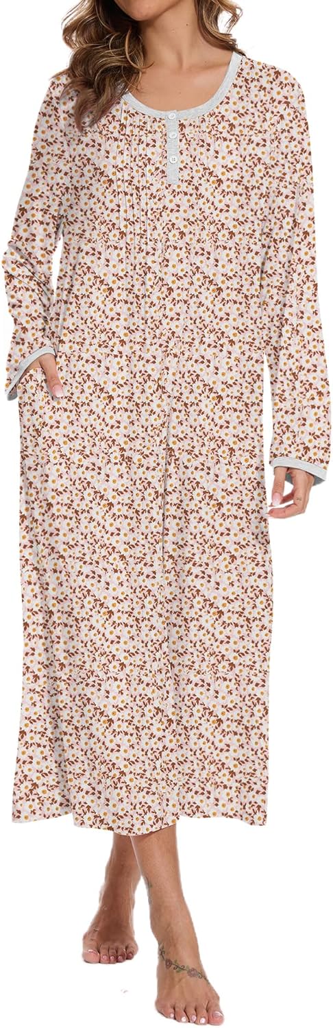 AVIIER Cotton Nightgowns for Women with Pockets and Elegance