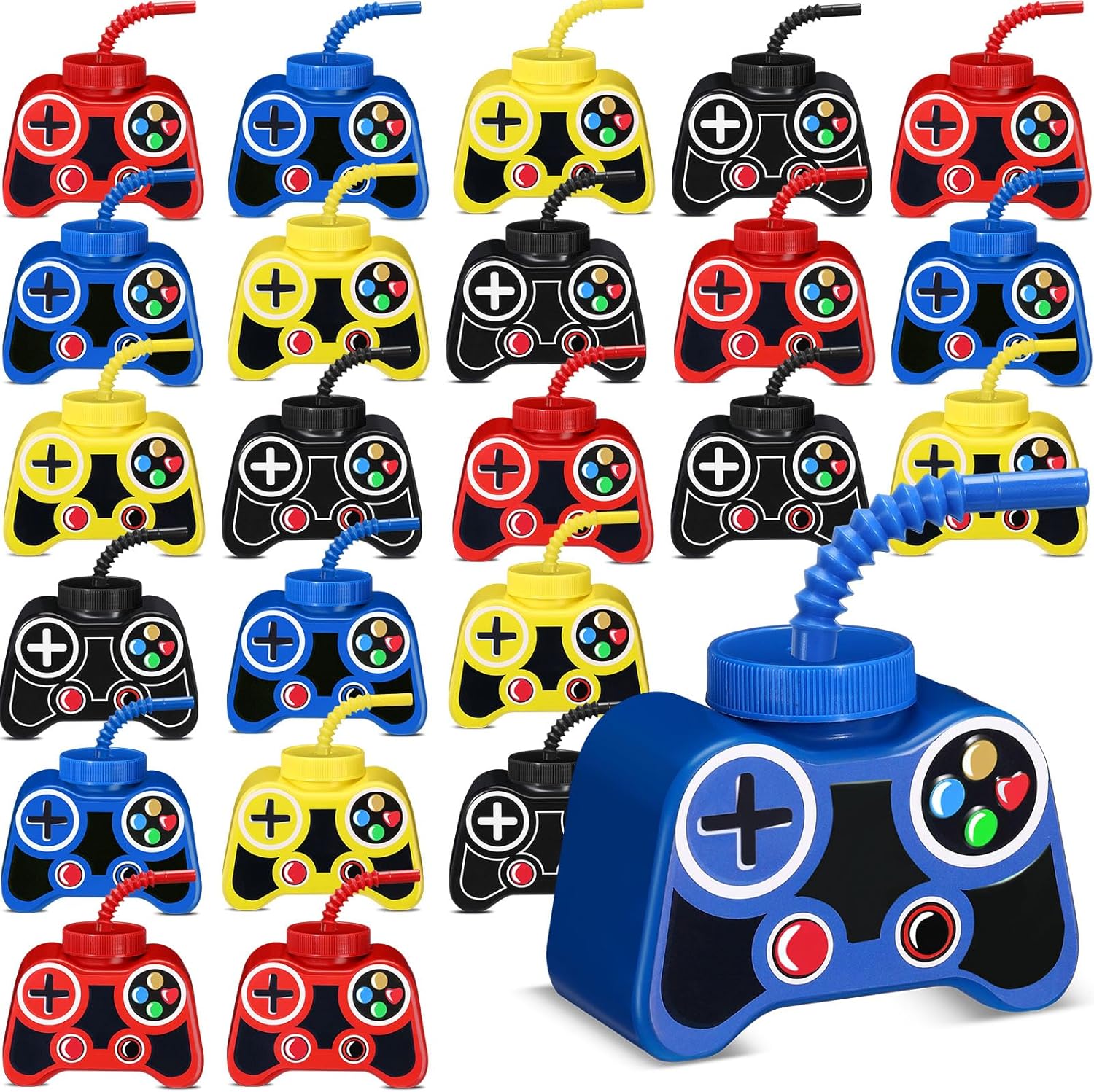 24 Pcs Plastic Video Gaming Cups with Straw for Birthday Parties