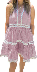 Kuraki Women's Sleeveless Rickrack Striped Cotton Dress - Lined A-Line