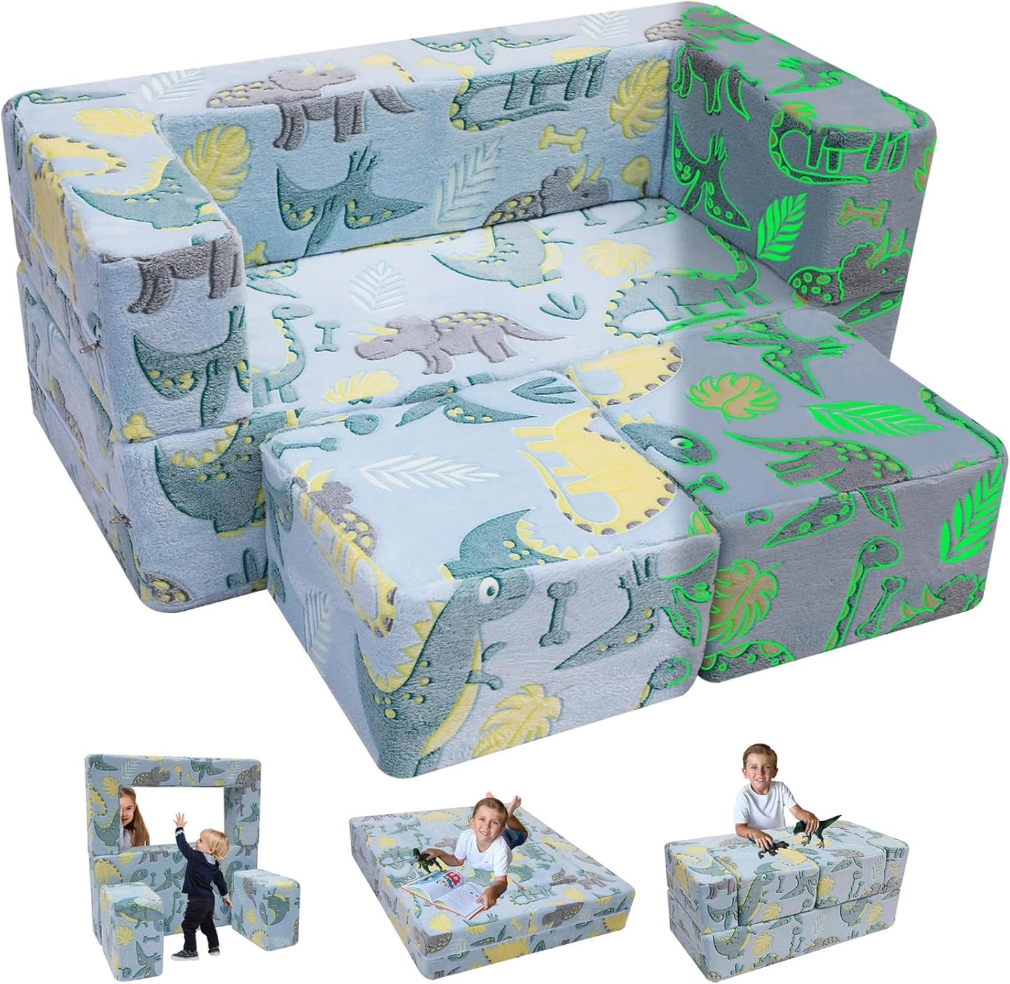 Glow-in-The-Dark Dinosaur Kids Loveseat for Fun Playtime