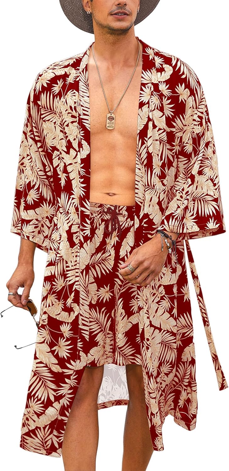 Lightweight 2 Piece Kimono Robe with Shorts for Men