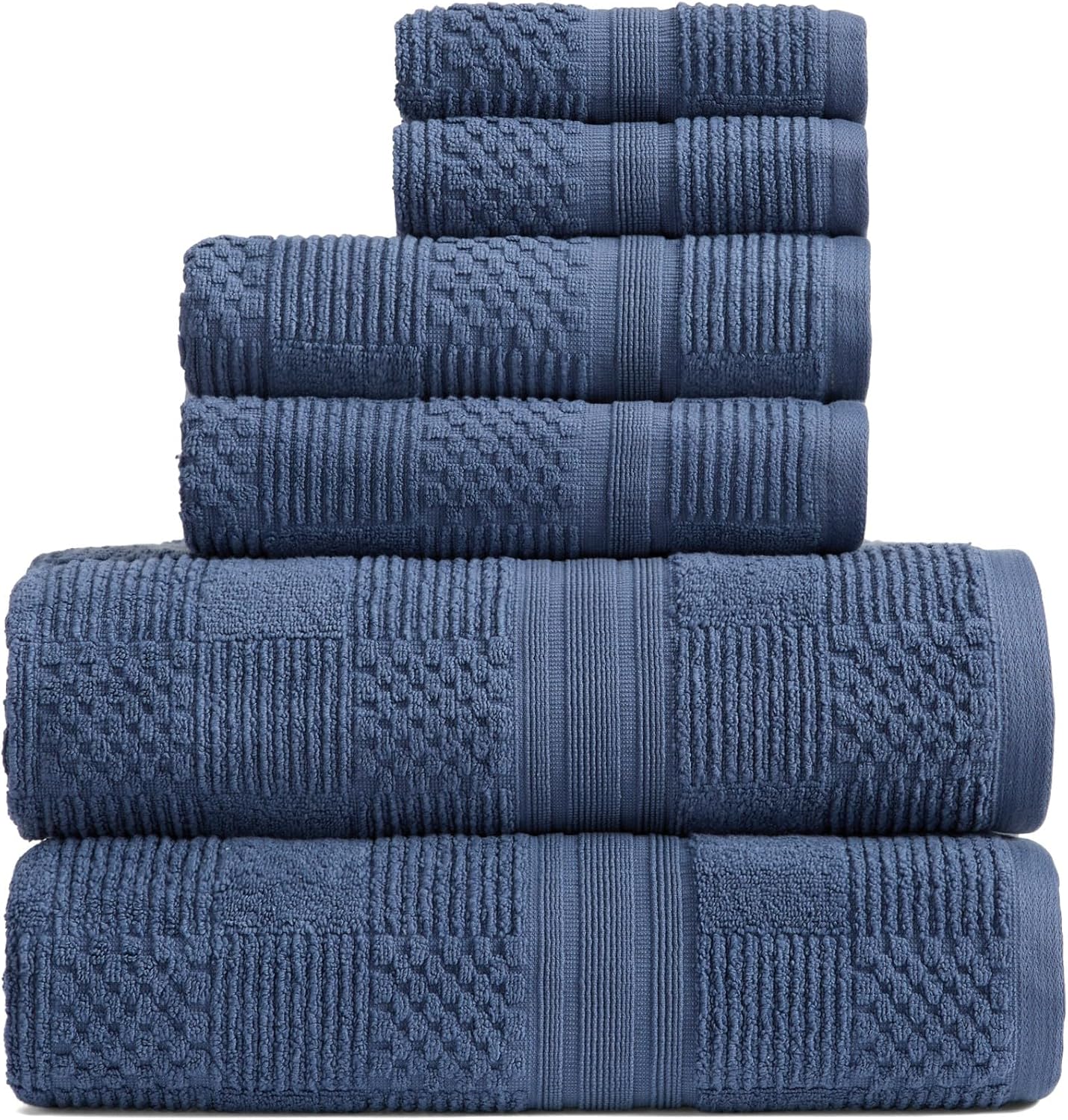 100% Cotton Bathroom Towel Set - 6 Piece Geometric Design