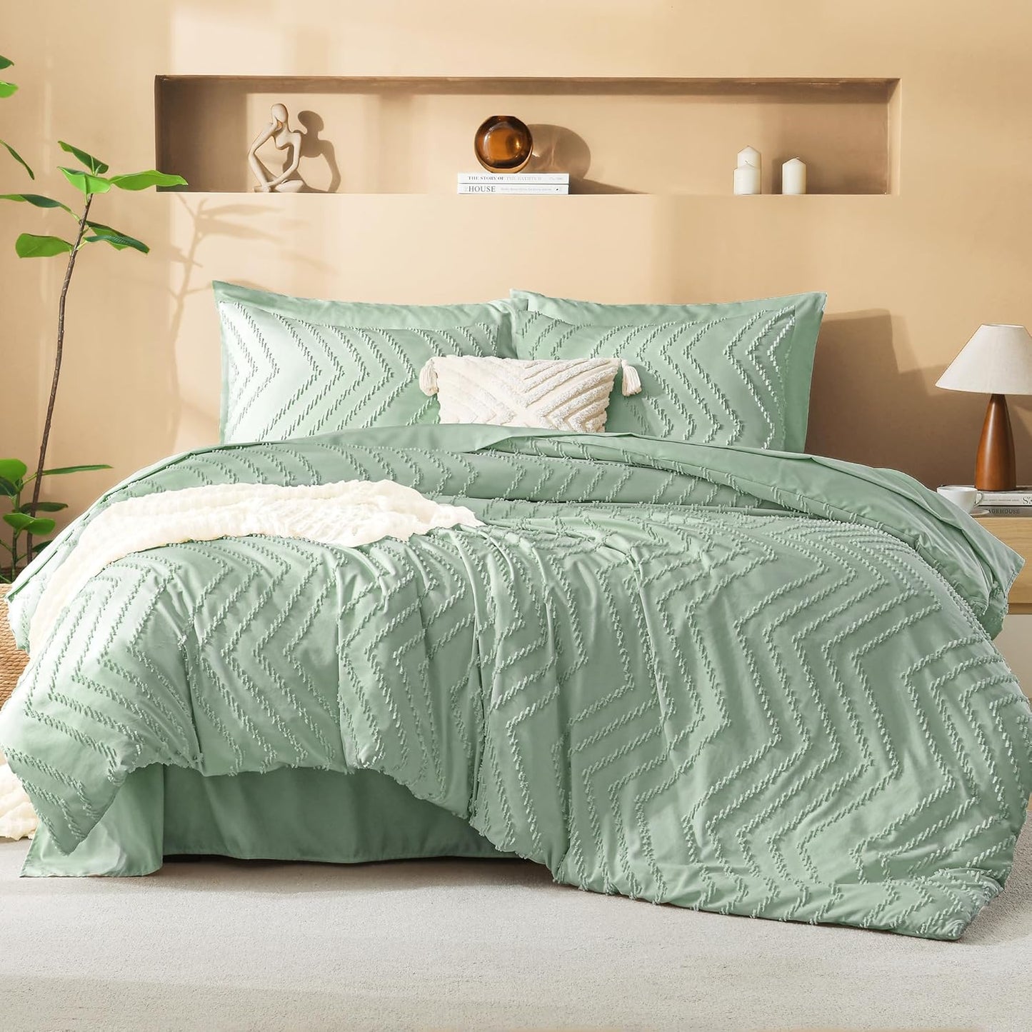 Litanika Super King Size Comforter Set with Sheets in Sage Green