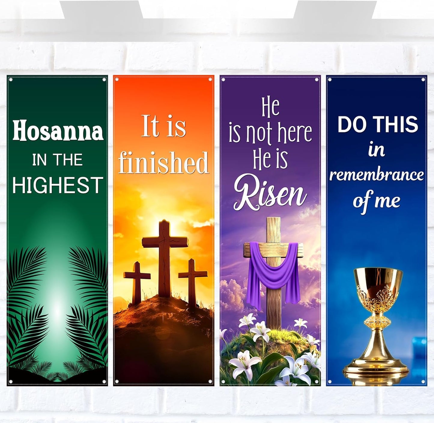 Hosuly 4 Pcs Easter Worship Banner for Sanctuary Decor