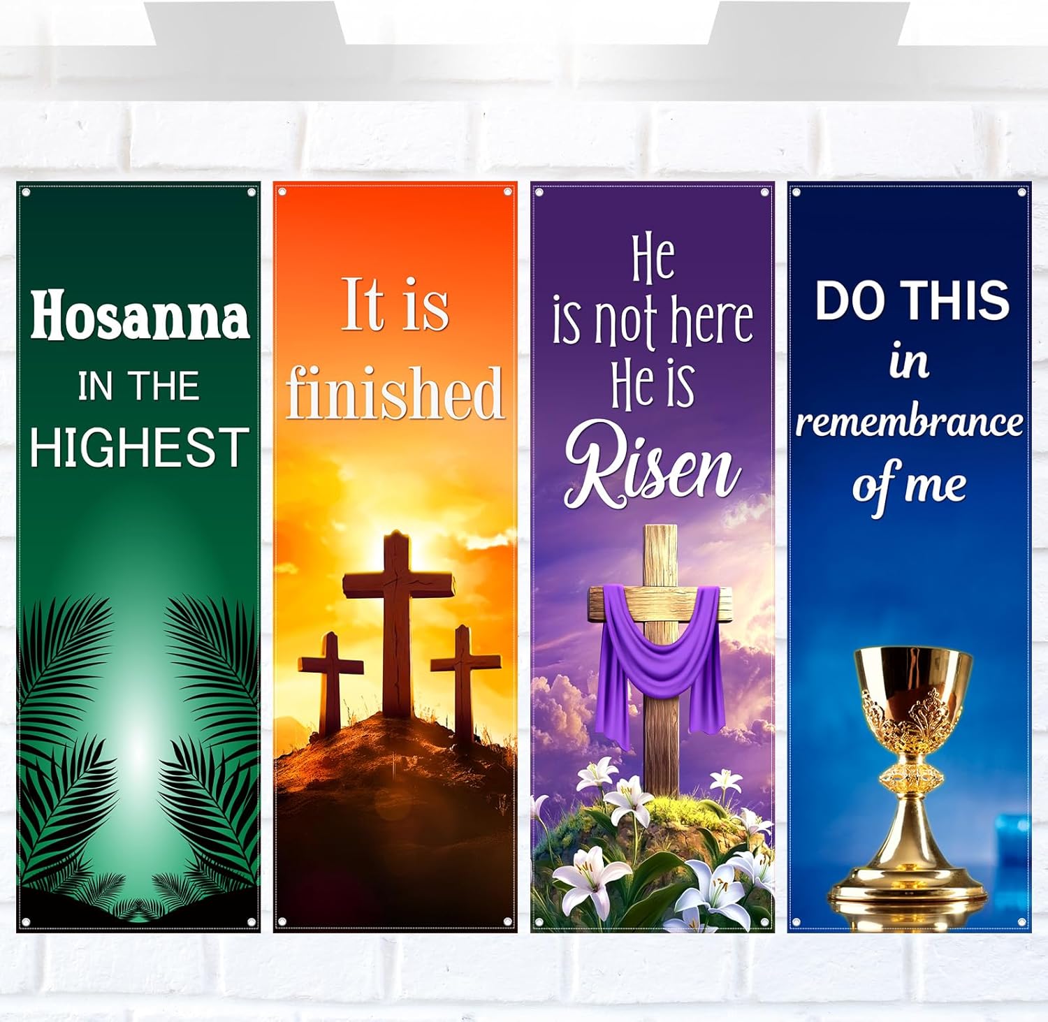 Hosuly 4 Pcs Easter Worship Banner for Sanctuary Decor