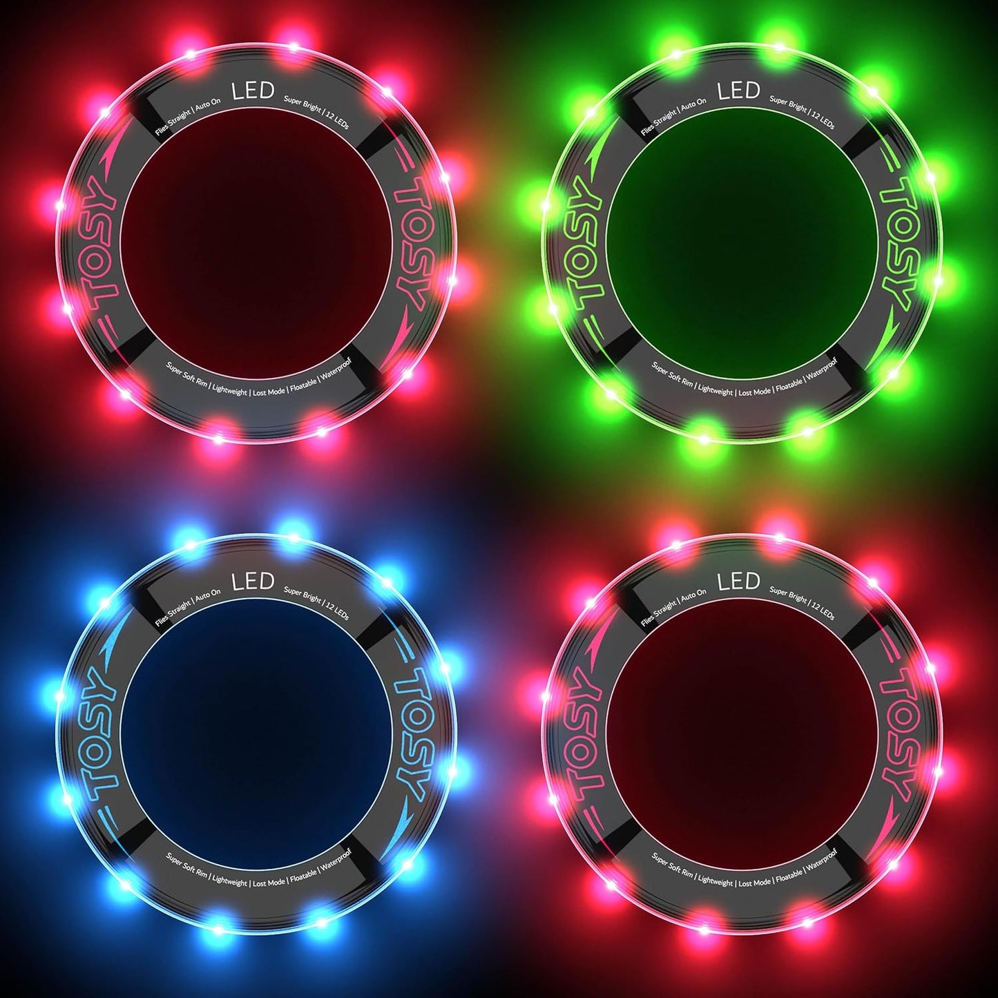 TOSY 4-Pack Flying Rings - 12 LEDs - Super Bright