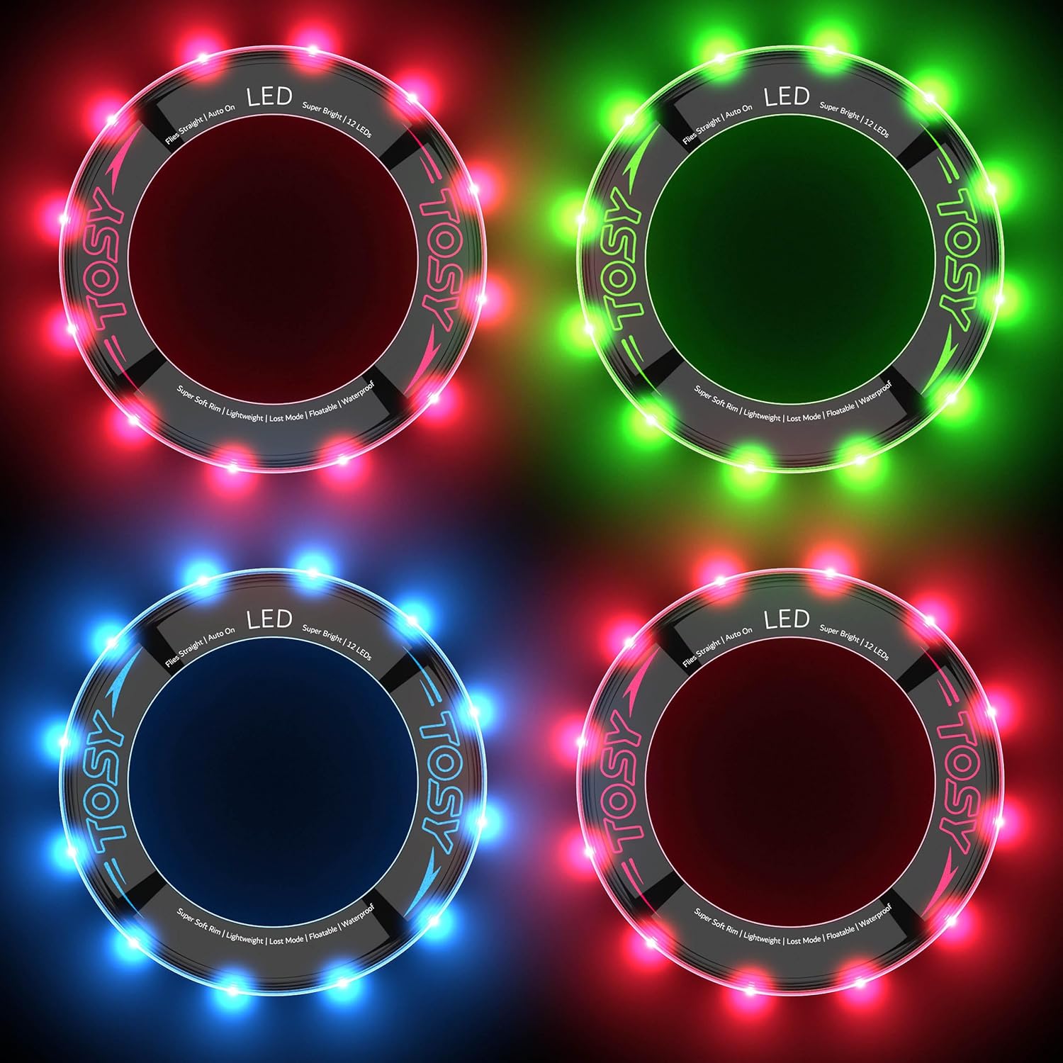 TOSY 4-Pack Flying Rings - 12 LEDs - Super Bright