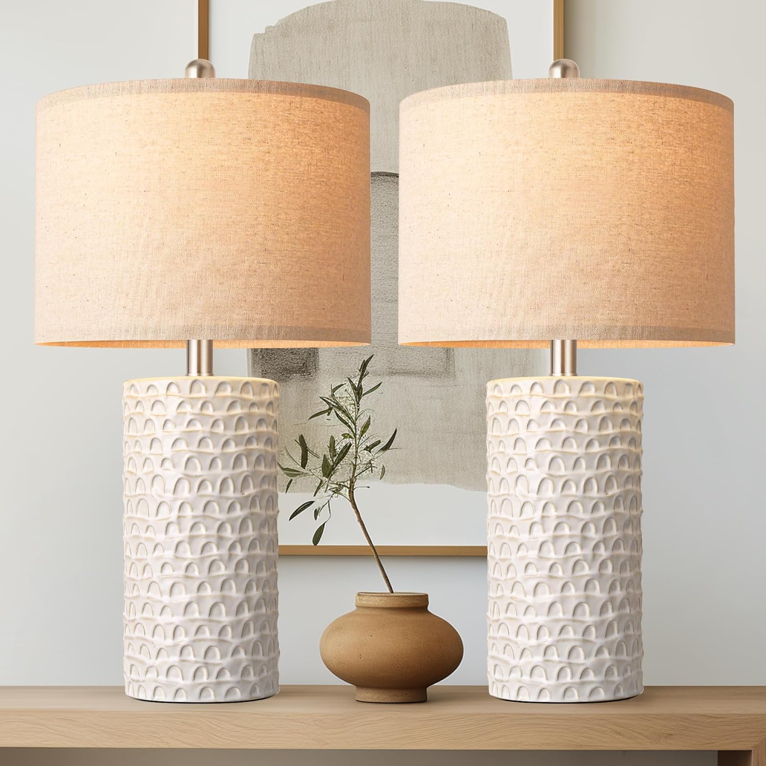 Rustic Farmhouse Table Lamps Set - Modern Ceramic Glow