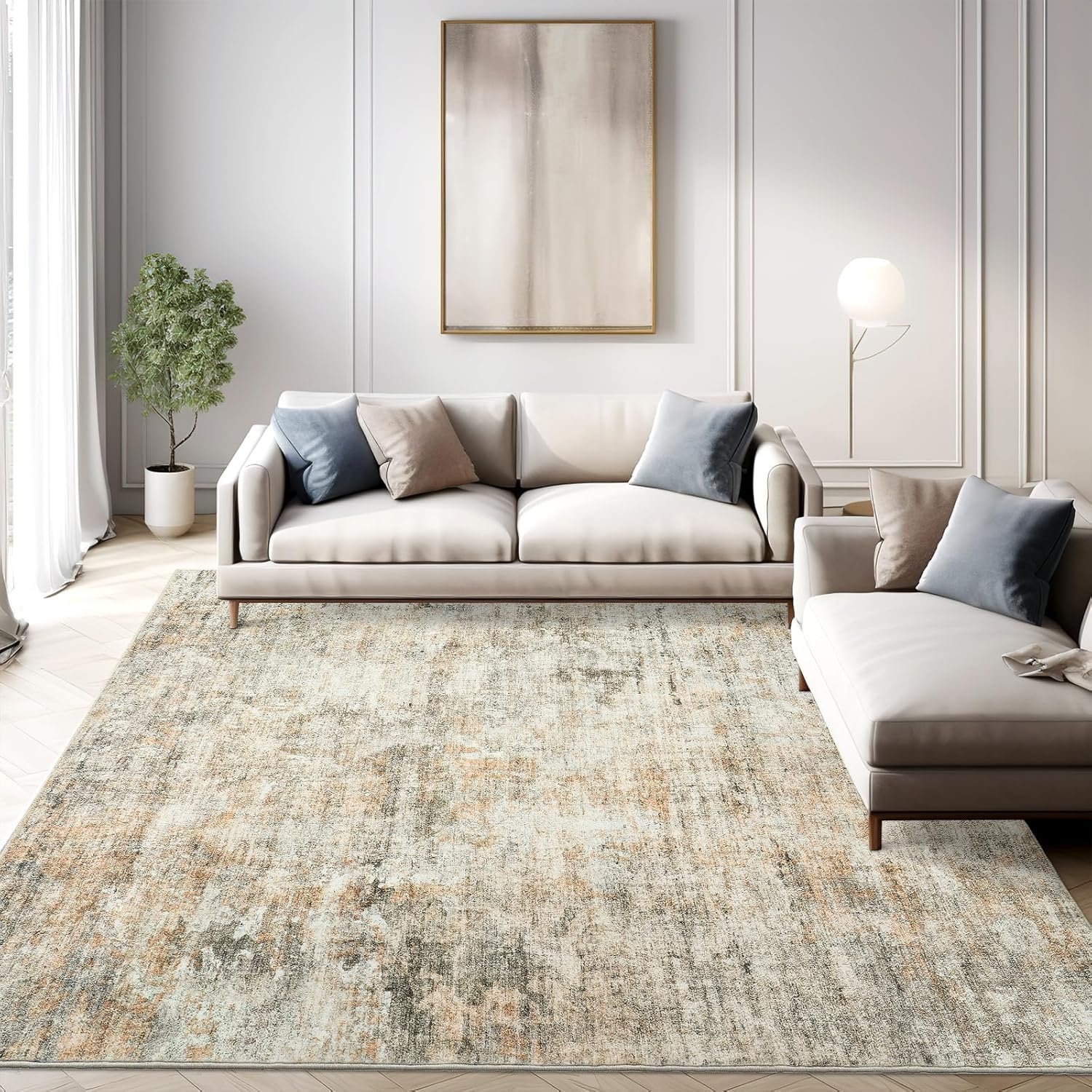 Abstract Rug 5x7 Machine Washable Area Indoor Non-Slip Design