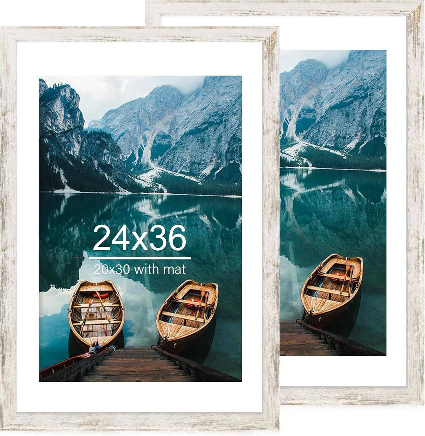24x36 Poster Frame Set of 2 in Distressed White Wood Style