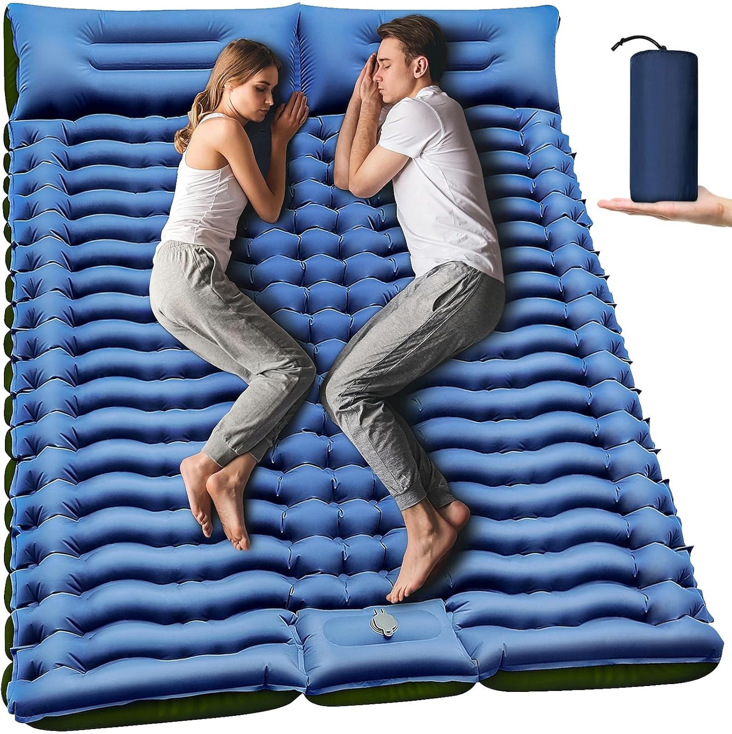 Double Sleeping Pad - Self Inflating 4in Thick Camping Mat