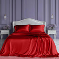 Satin Sheets King Size Red - SLEEP SANCTUARY 4-Piece Set