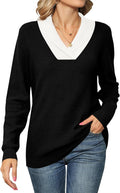 Ivicoer Women Long Sleeve V Neck Pullover Collar Knitted Sweaters is