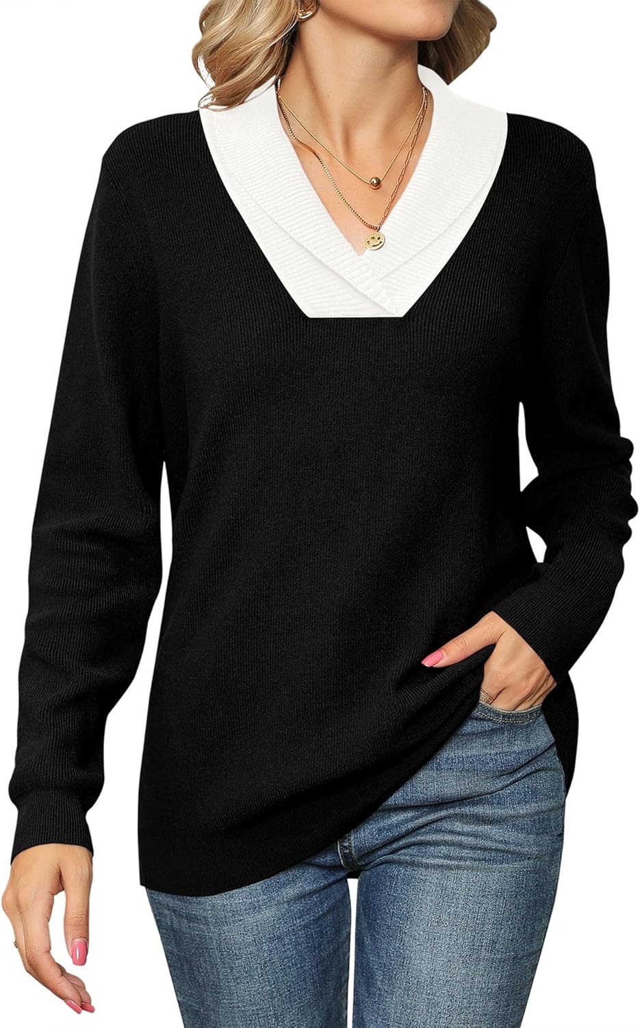 Ivicoer Women Long Sleeve V Neck Pullover Sweater for Style