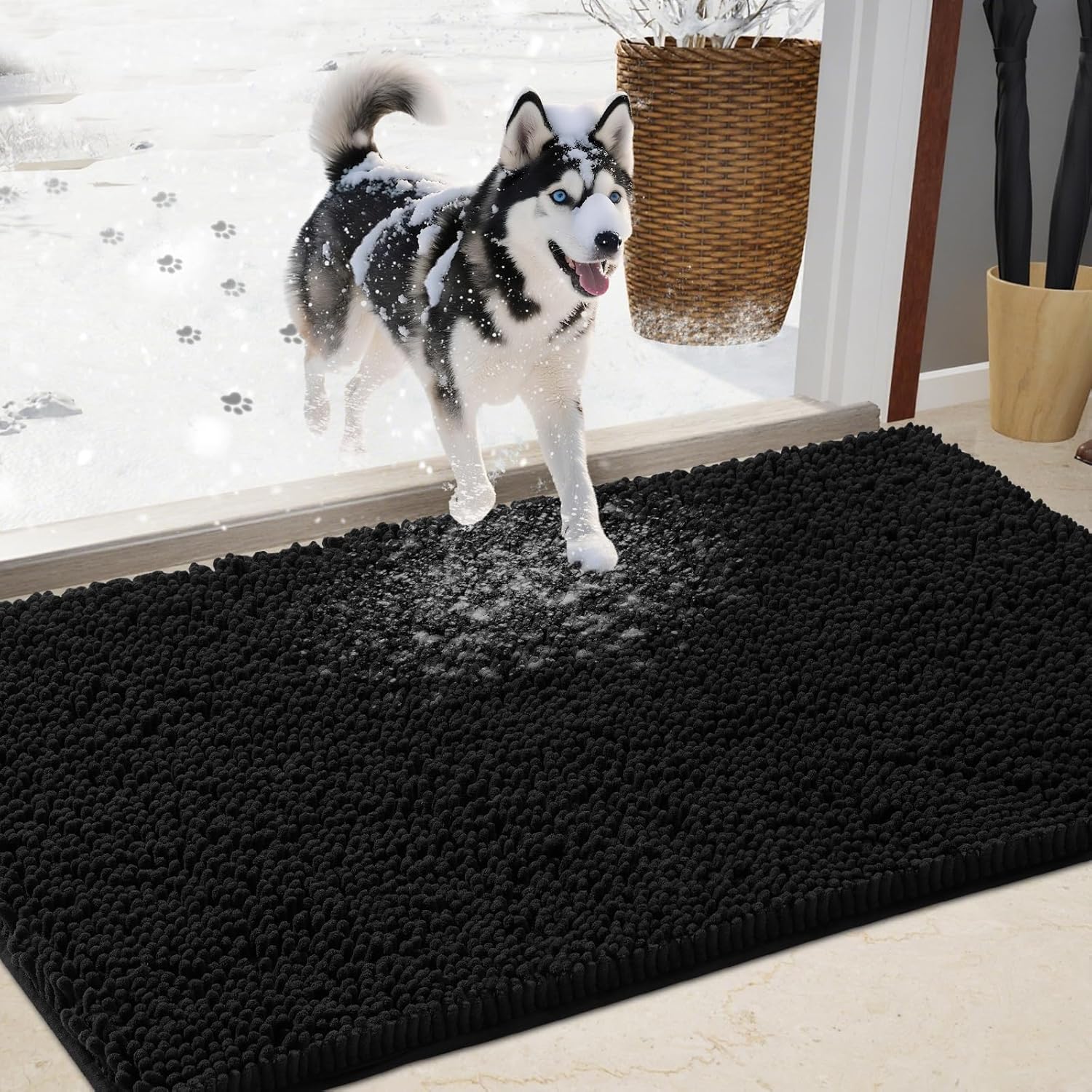 Chenille Absorbent Outdoor Doormat for Muddy Paws and Shoes