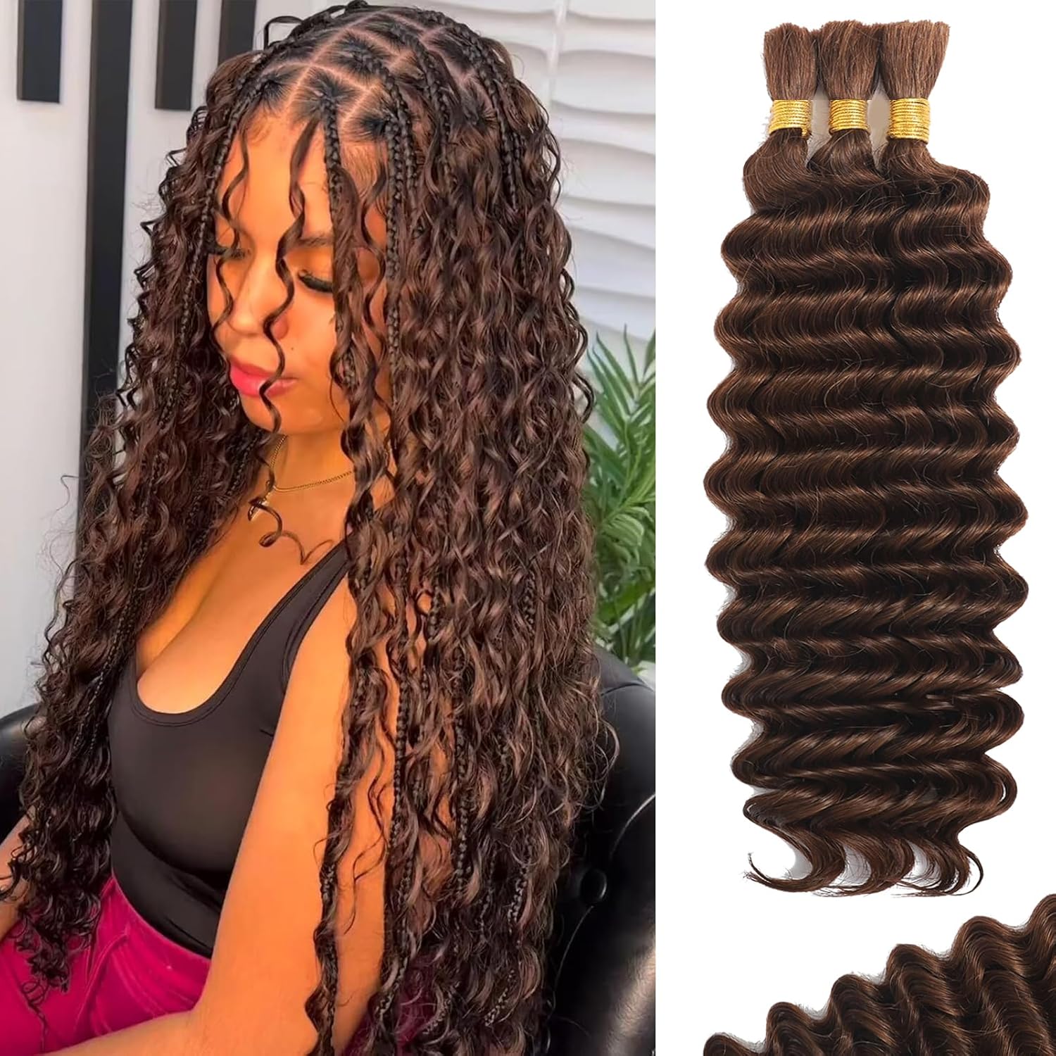 Human Braiding Hair for Boho Braids 24 Inch Curly Chocolate Brown