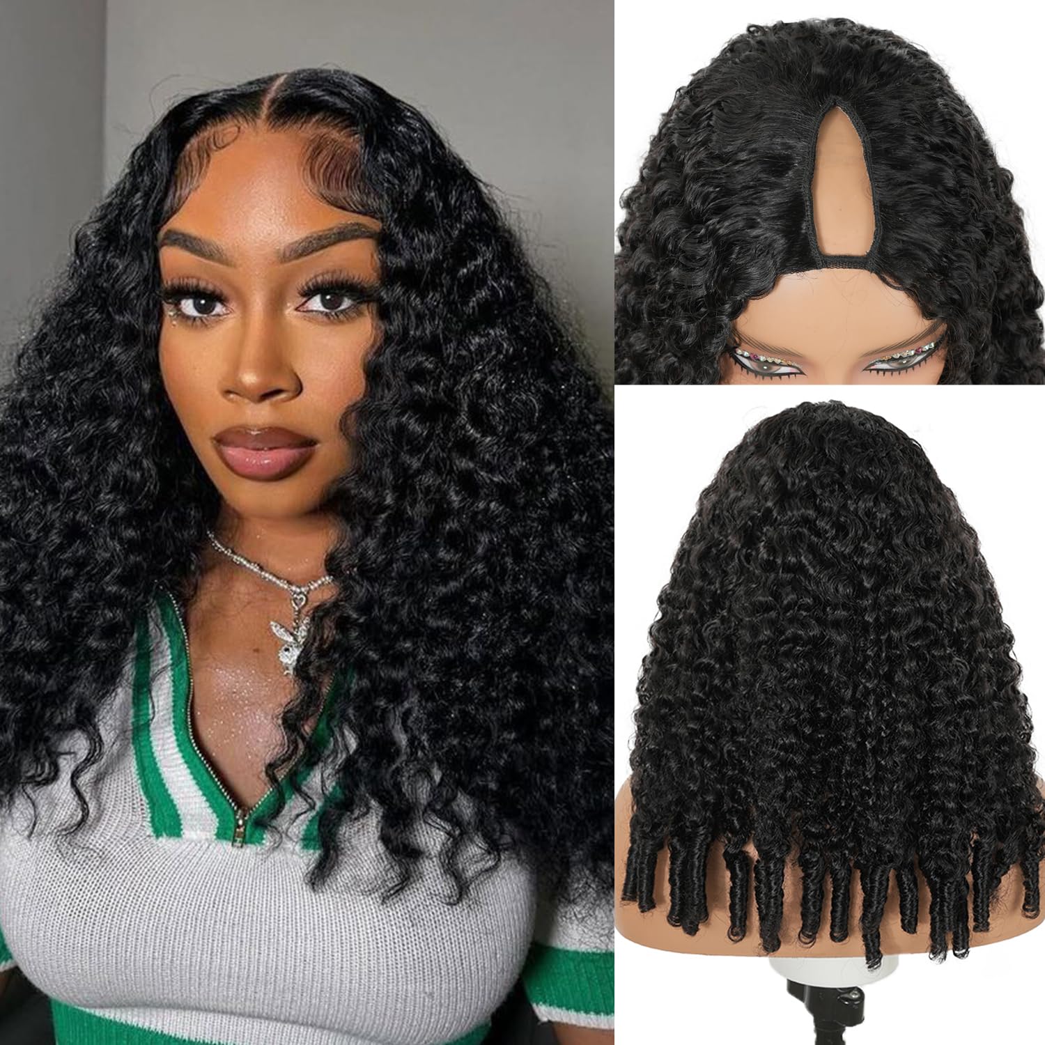 Burmese Curly V Part Human Hair Wig for Black Women 14in