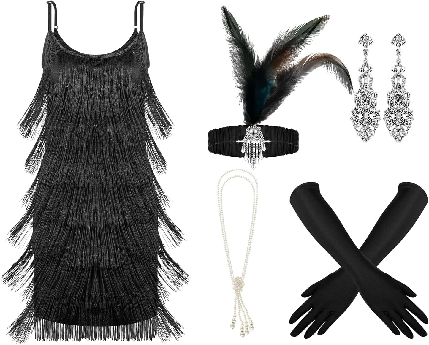 Zhanmai 6 Pcs Flapper Dress Set for Women 1920s Accessories