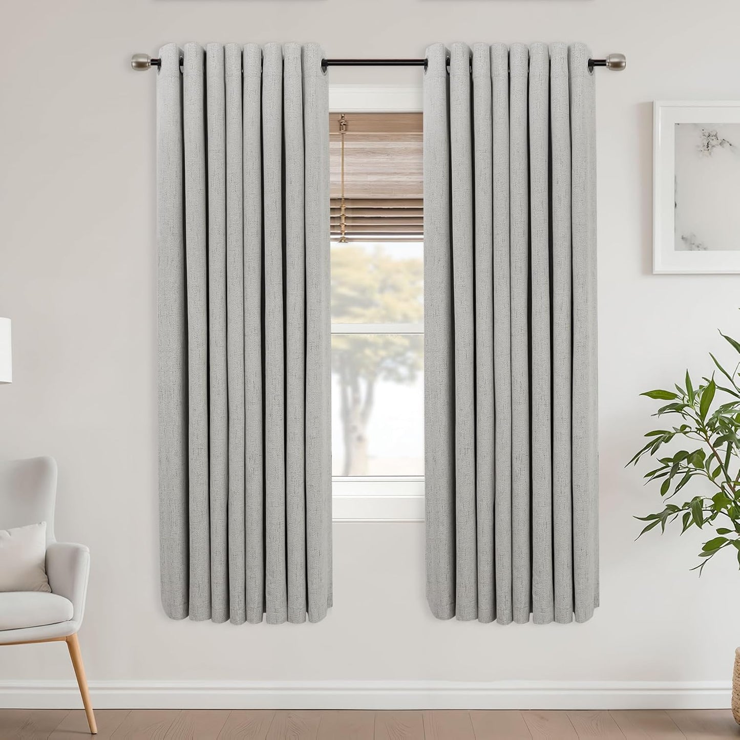 Mrs.Naturall Light Grey Grommet Linen Blackout Curtains 52x63