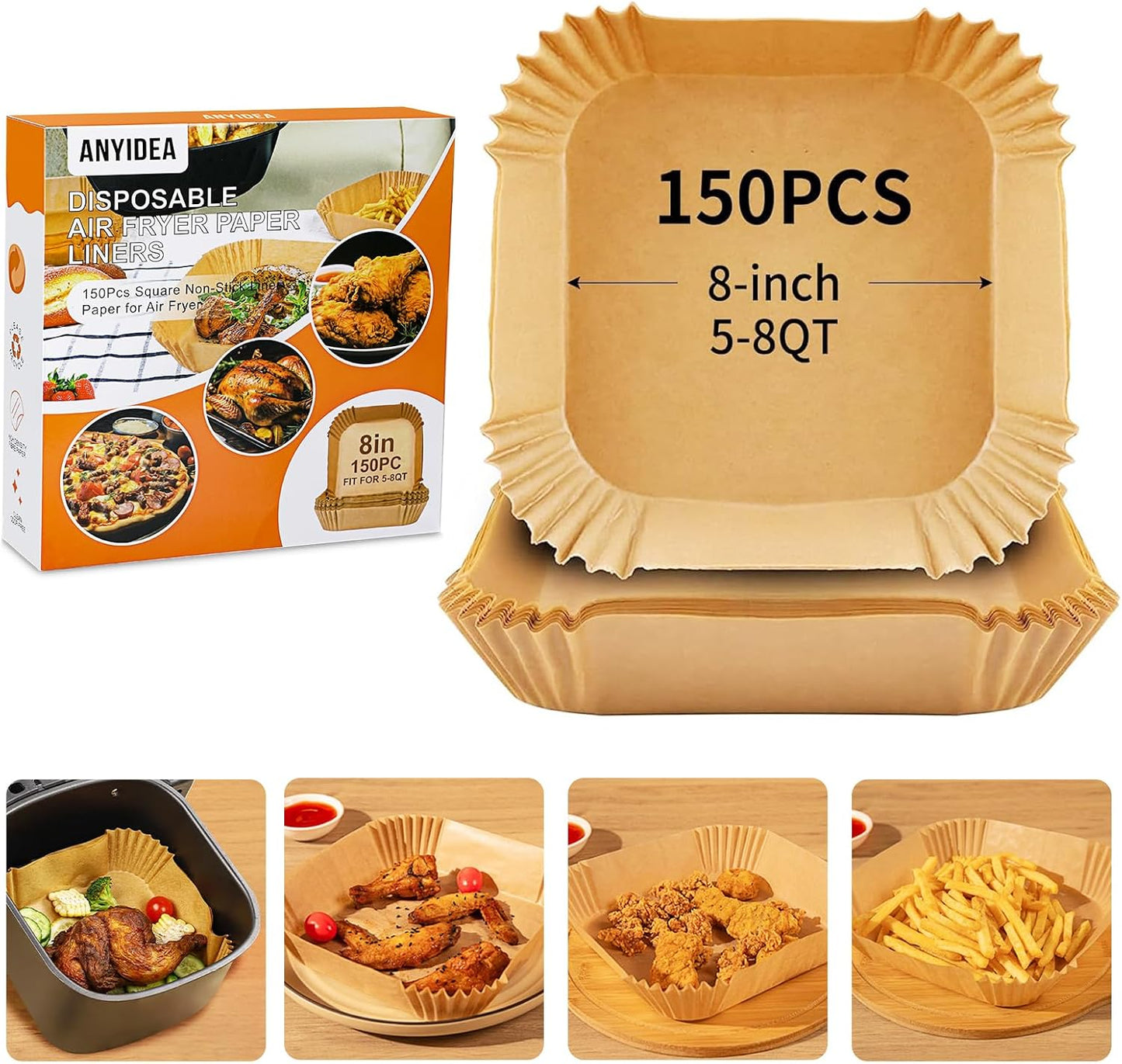Nonstick Air Fryer Liners - 150 PCS 8 Inch for Healthy Cooking