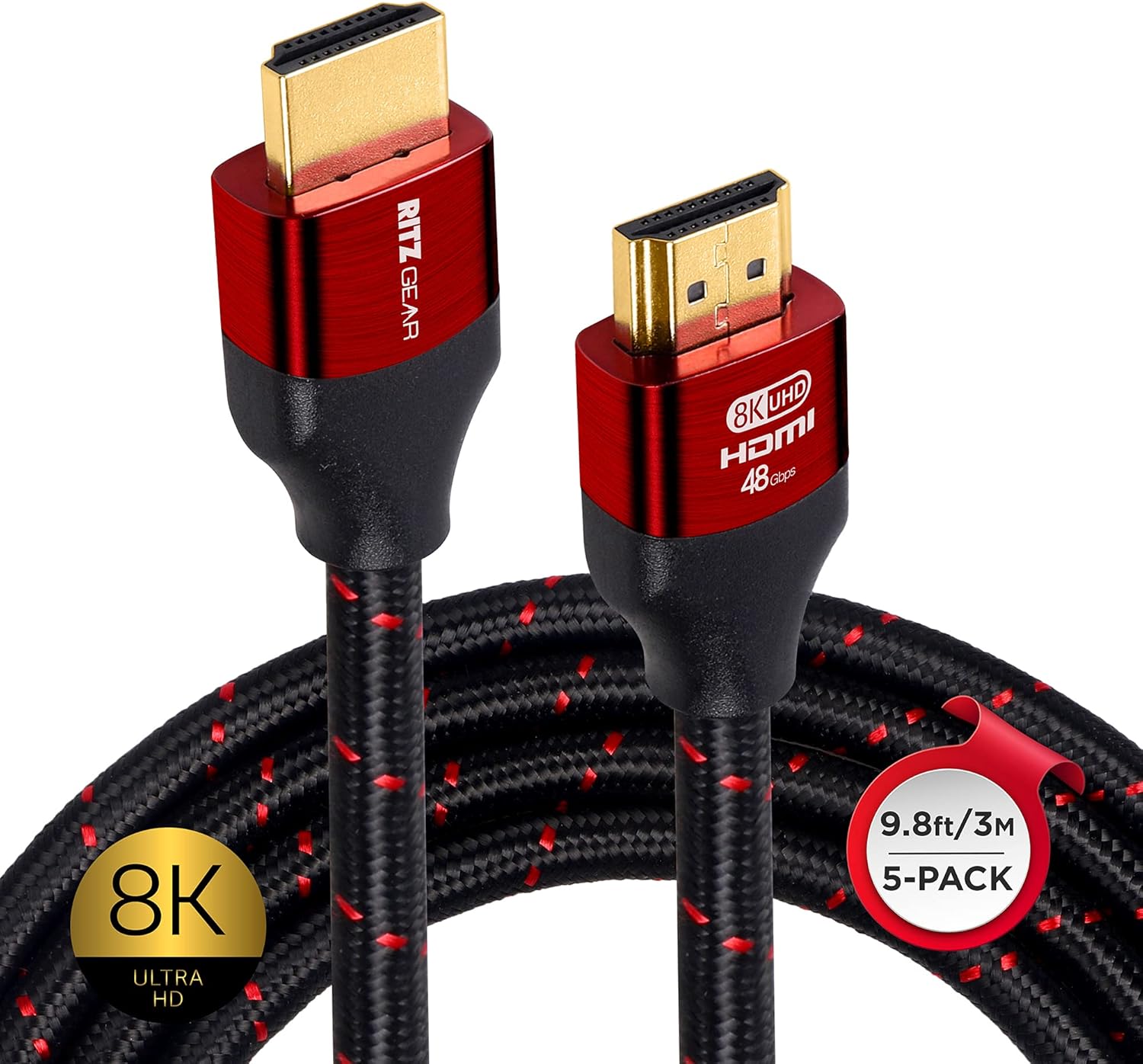 Ritz Gear 8K HDMI Cable 10 ft for Gaming and Home Theater Use