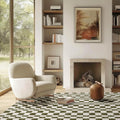 Checkered Plaid Area Rug 5x7 - Soft Faux Wool, Washable Olive Green
