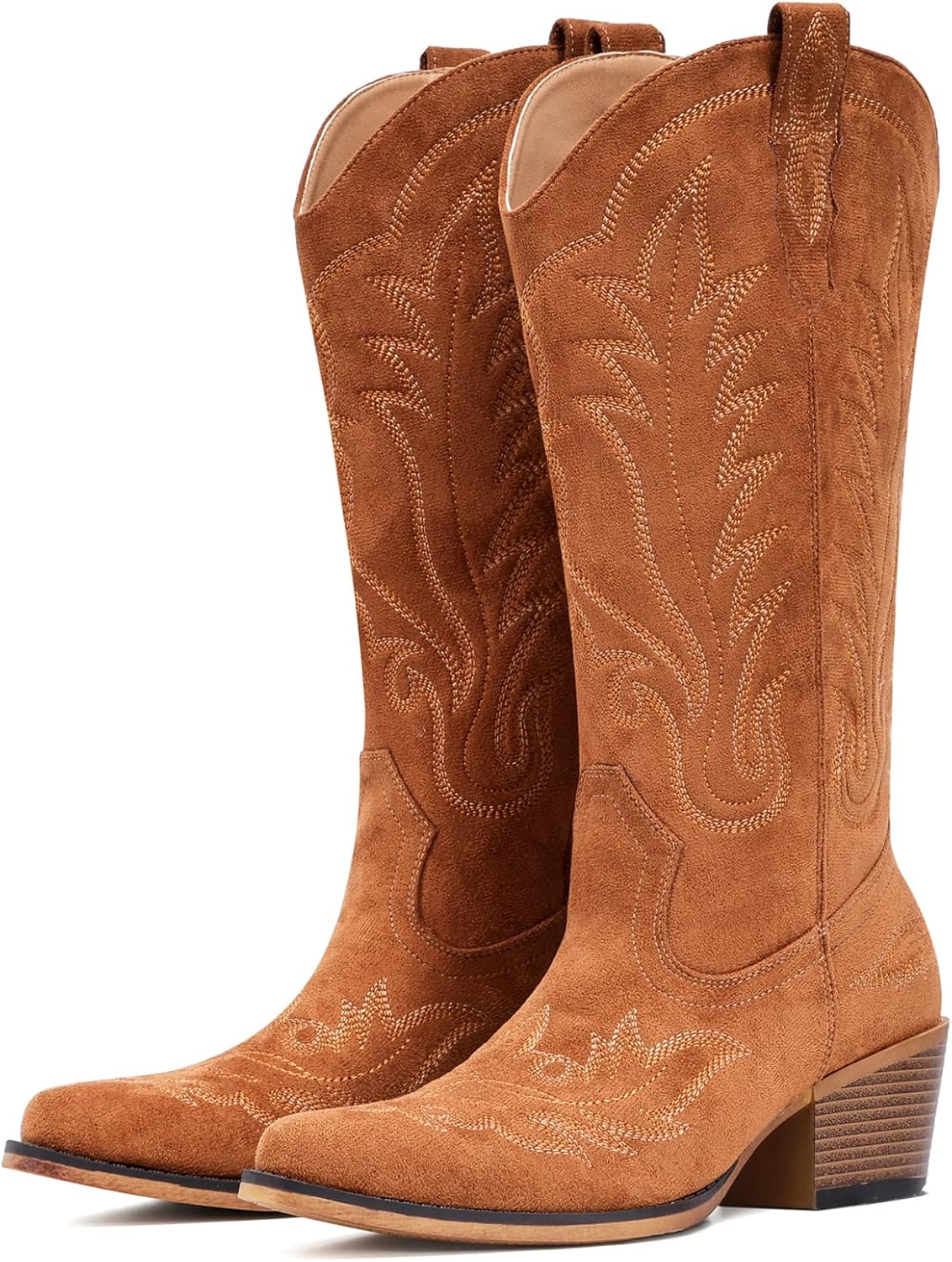 Suede Cowboy Boots for Women with Embroidered Retro Style