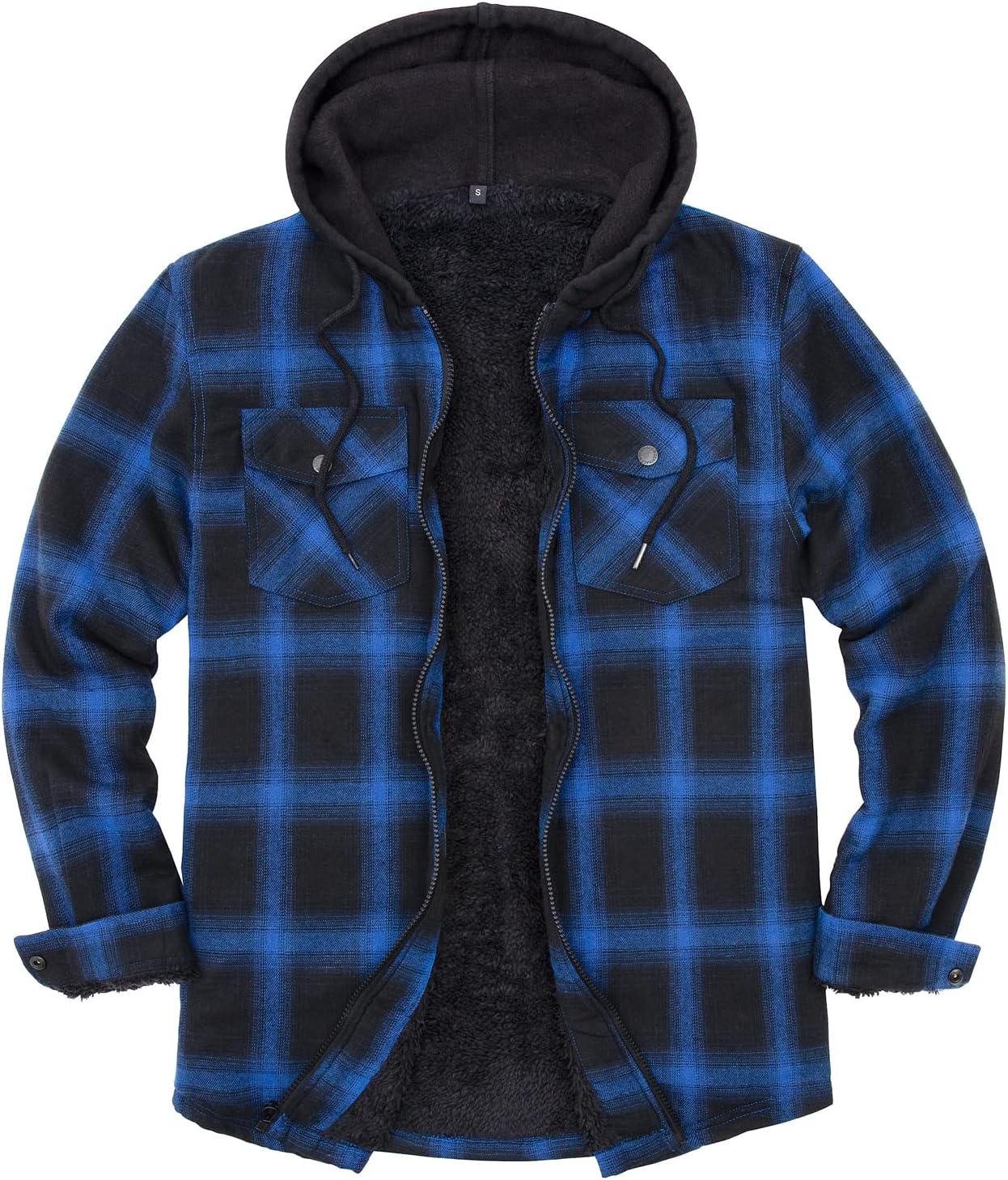 ZENTHACE Men's Sherpa Lined Full Zip Hooded Plaid Shirt Jacket