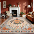 5x7 Orange Beige Area Rug for Living Room - Machine Washable Vintage