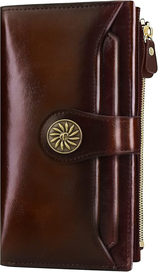 Travelambo Womens RFID Blocking Large Capacity Leather Clutch Wallet
