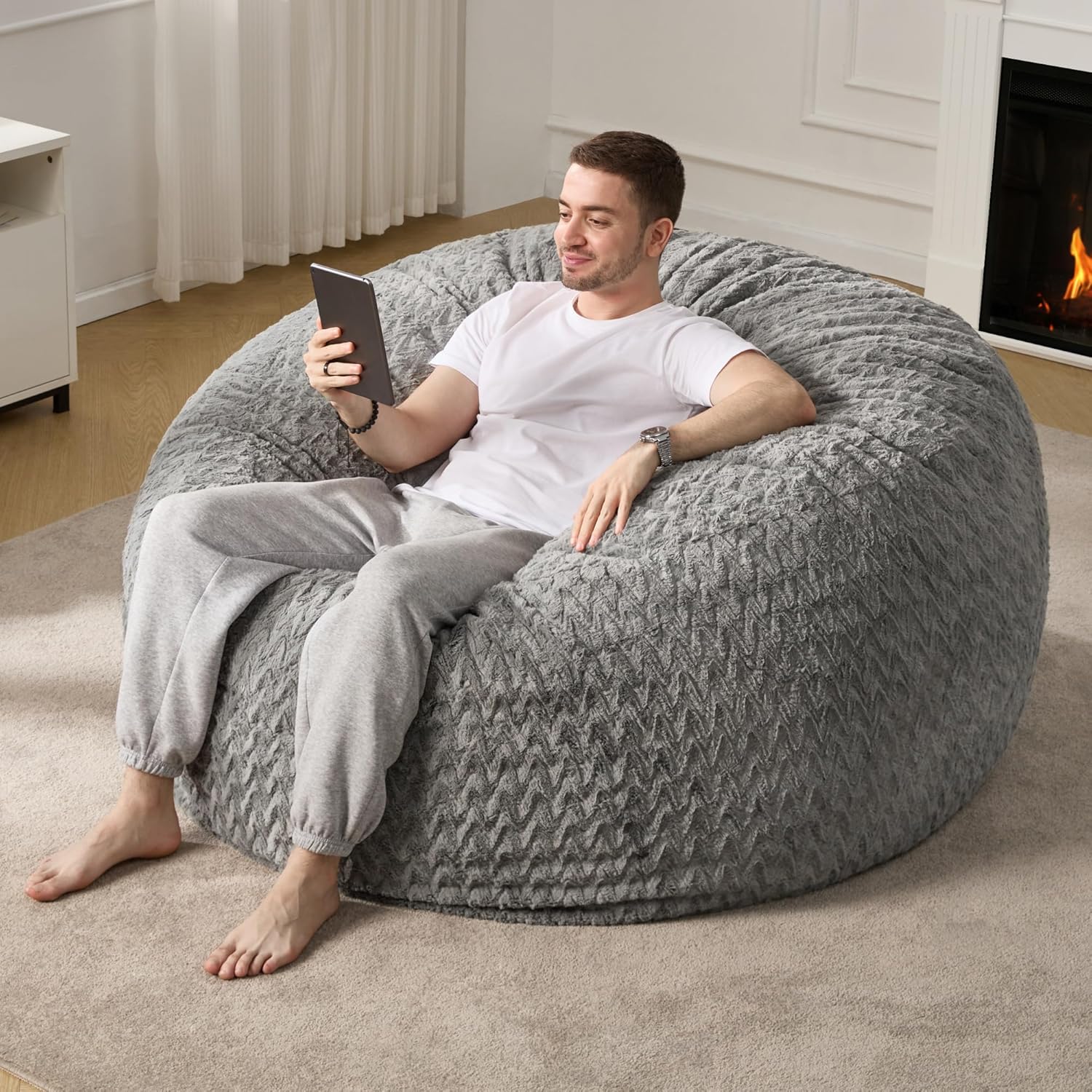 Hobestluk Large Chevron Fur Bean Bag Chair - Cozy Comfort