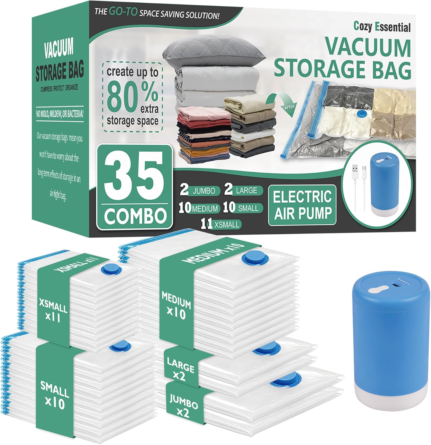 Cozy Essential Vacuum Storage Bags with Electric Pump for Space Saving