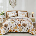 Anibedding Brown Quilt Set King Size Floral Bedspread - Lightweight