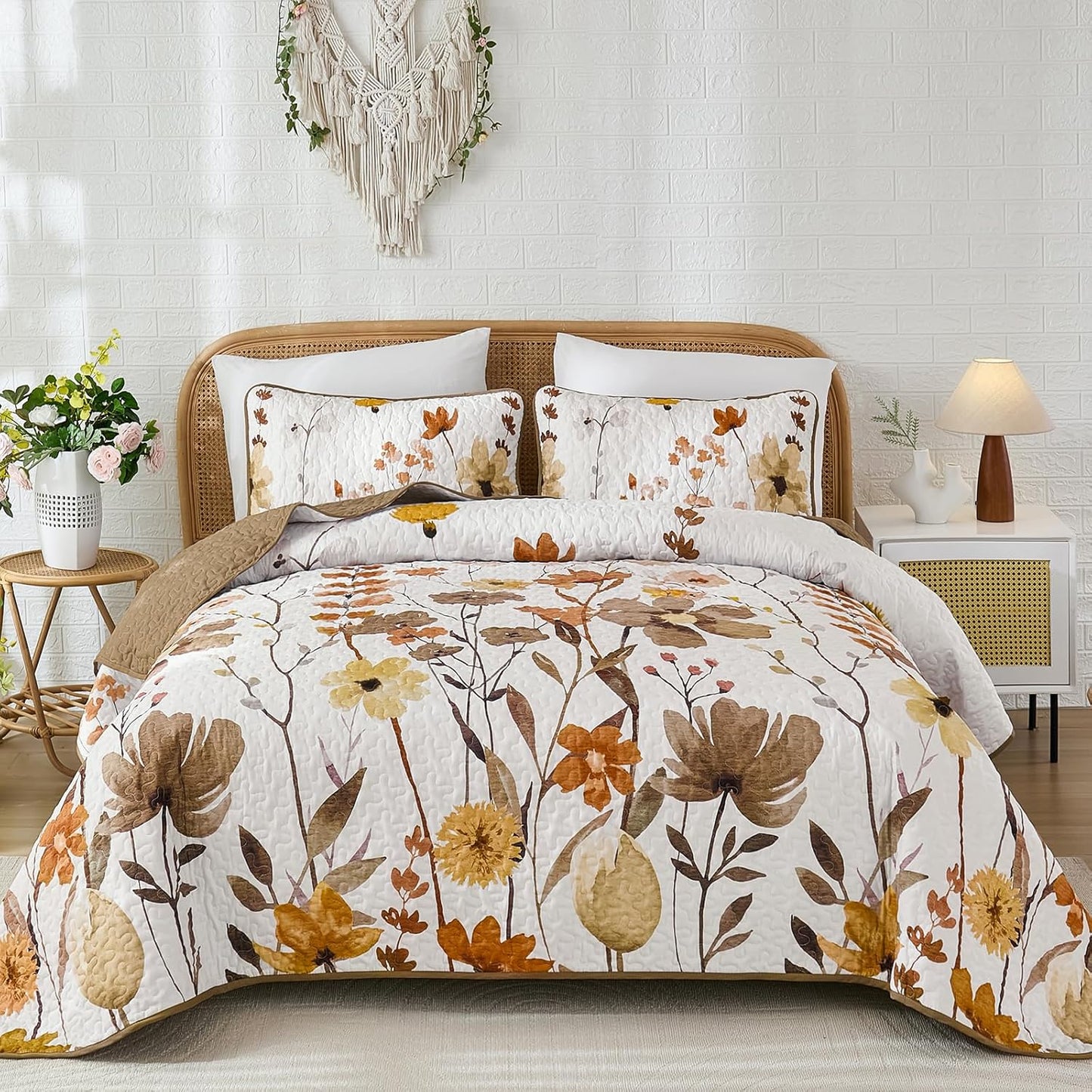 Anibedding Brown Quilt Set King Size for All Seasons Comfort